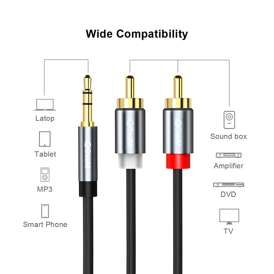 QGeeM RCA Cable 2RCA to 3.5 Au - Home Cinema Hall ulasan dan harga