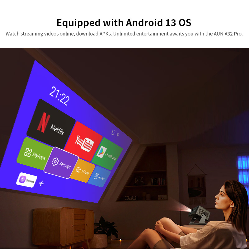 AUN A32 Pro Android 13 Project - Home Cinema Setup ulasan dan harga